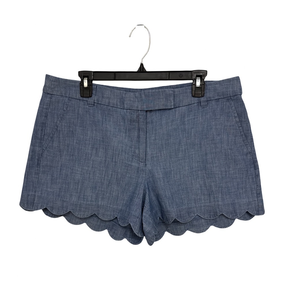 J.Crew Chambray Scalloped Hem Shorts Women's 14 Blue